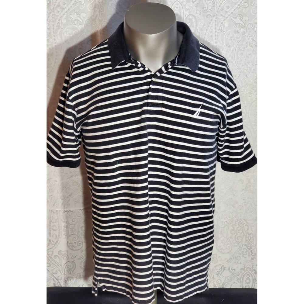 Nautica Polo Men's Shirt Adult Extra Large Black White Stripe Sailing Deck